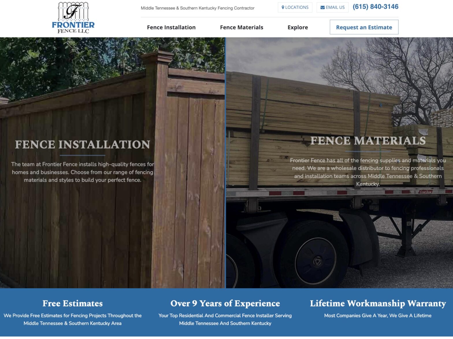 Photo of the website of a Middle Tennessee fence company